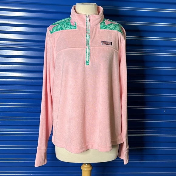 Vineyard Vines Banana Leaf Terry Relaxed Shep Shirt Pink Green Size Large - Picture 11 of 12